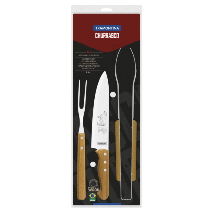 Juego para asado Tramontina x3 piezas – acero inoxidable y mango de madera - Imagen 2