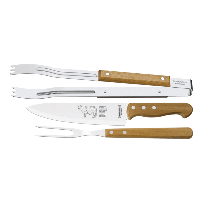 Juego para asado Tramontina x3 piezas – acero inoxidable y mango de madera - Imagen 3