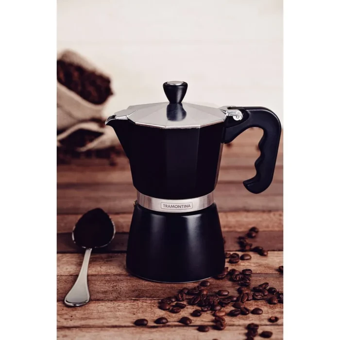 Cafetera Espresso Italiana Tramontina 320 ml – Aluminio Negro con Mango de Nylon - Imagen 4