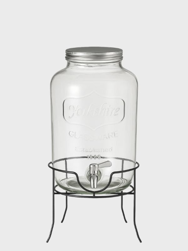 Dispensador de Bebidas de Vidrio 5 Litros – Con Base Metálica y Tapa de Aluminio