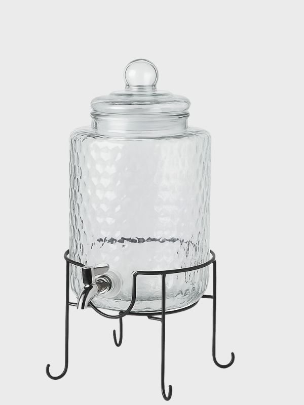 Dispensador de Vidrio 10 Litros Martillado – Con Rack Metálico