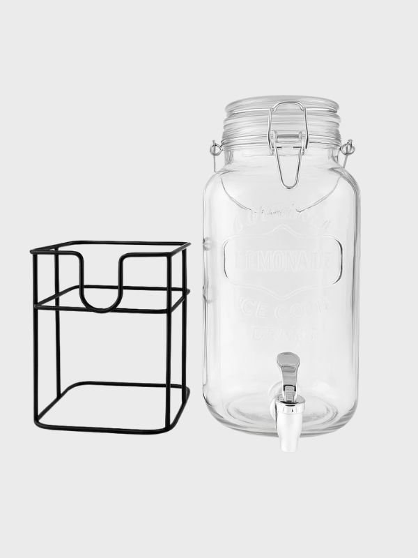 Dispensador de Vidrio 3.8 L con Tapa Hermética y Base de Metal – Ideal para Bebidas Frías
