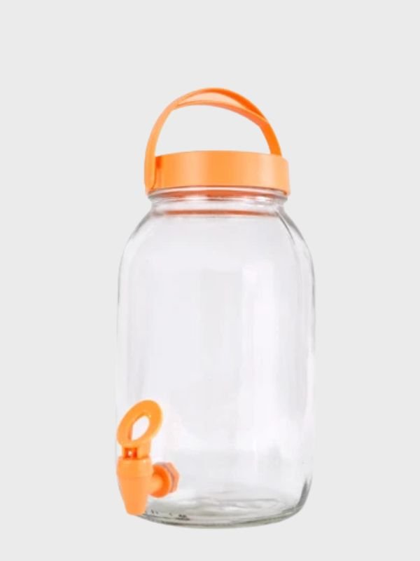 Dispensador de Bebidas Herevin 5 Litros – Vidrio con Tapa Color Melocotón