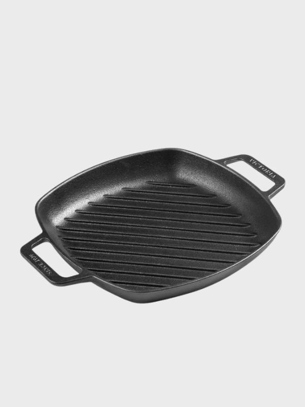 Sartén Grill de Hierro Fundido 25x25 cm – Cuadrado con Doble Asa