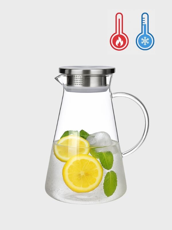 Jarra de Vidrio Borosilicato 1.7L con Tapa de Acero Inoxidable