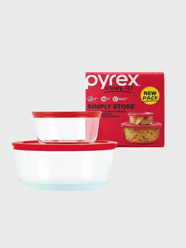 Set de Bowls Pyrex x2 – Vidrio Redondo con Tapa Hermética 470 ml + 1.6 L