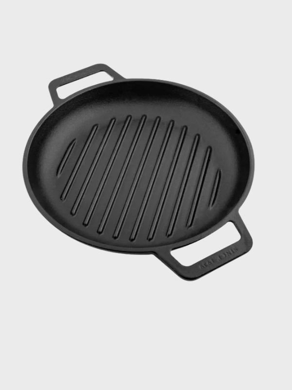Sartén parrillero de hierro fundido 25cm con doble asa precurado – Victoria