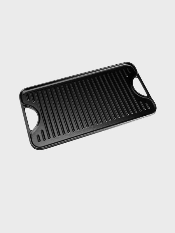 Plancha parrillera reversible esmaltada 47×25 cm – hierro fundido