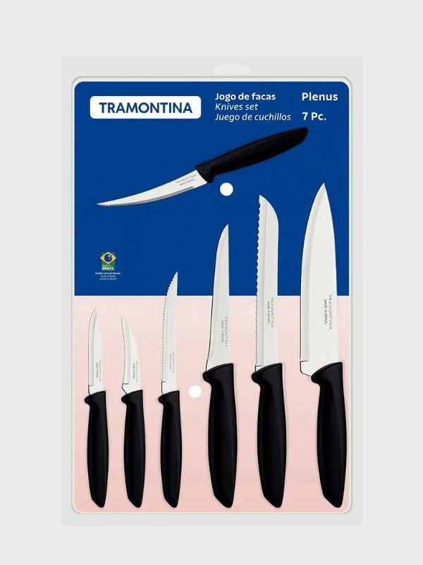 Juego de cuchillos Tramontina Plenus x7 piezas – acero inoxidable y mango negro