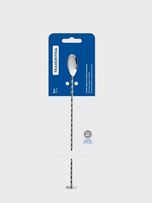 Cuchara espiral para cóctel Tramontina 27 cm – acero inoxidable con disco para layering