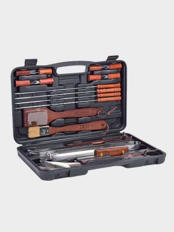 Set Parrillero BBQ x18 piezas con Maletín – Acero Inoxidable y Mango de Madera