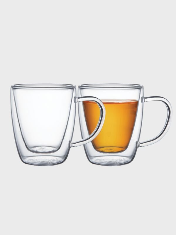 Juego de Tazas Tramontina x2 – Vidrio Doble con Asa para Café y Té 270 ml