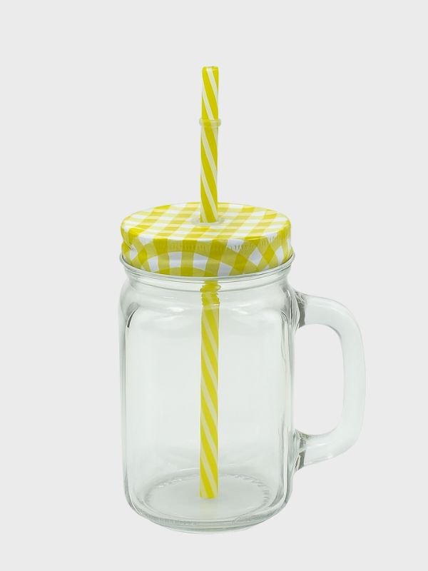 Vaso Mason Jar 450 ml – Vidrio Transparente con Tapa a Rosca y Cañita