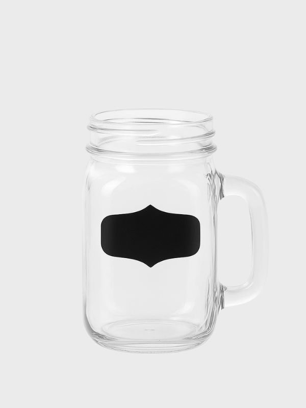 Vaso Mason Jar 450 ml – Vidrio Liso con Pizarra para Personalizar