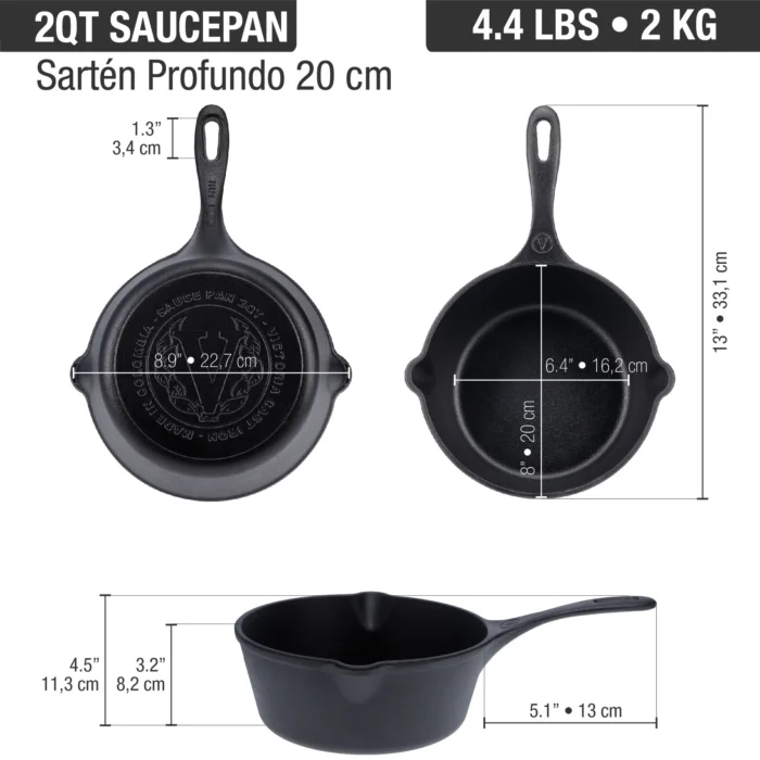 Cacerola salsera de hierro fundido 0.4L precurada - Imagen 3