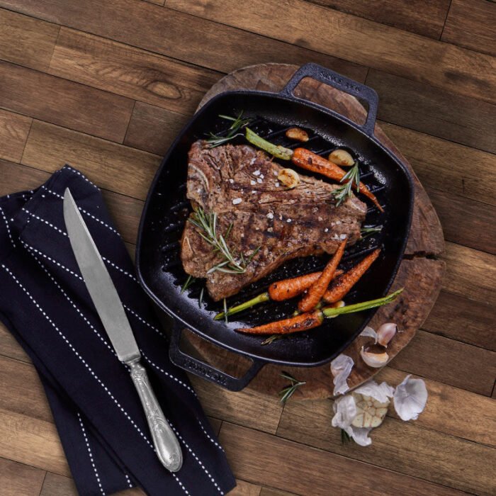 Sartén Grill de Hierro Fundido 25x25 cm – Cuadrado con Doble Asa - Imagen 2