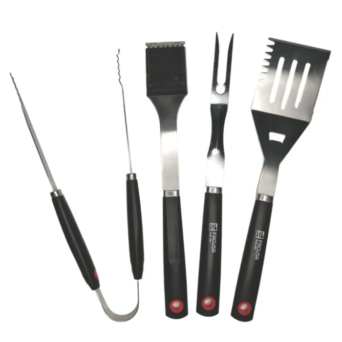 Set de utensilios para BBQ Facusa x4 piezas con maletín – mango negro y acero inoxidable - Imagen 2