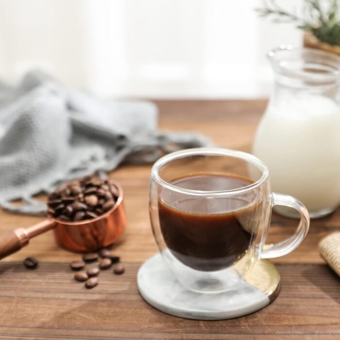 Set de 2 Tazas de Vidrio Doble Pared 100ml con Asa – Térmicas para Espresso y Capuchino - Imagen 3