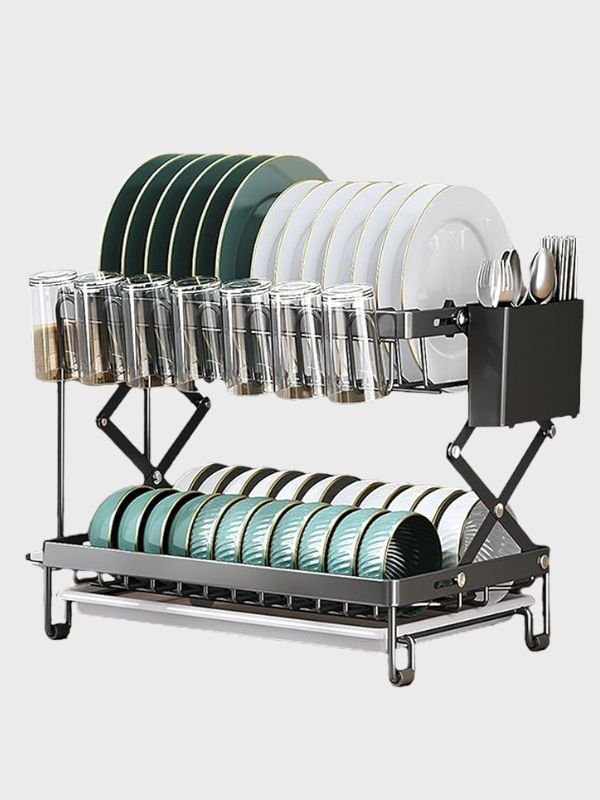 Escurridor de Platos de 2 Niveles con Drenaje Automático