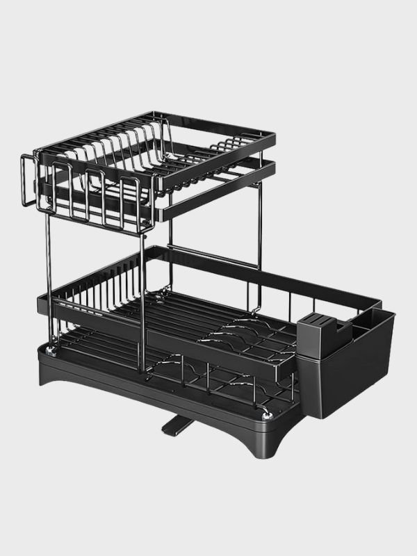 Escurridor de Platos de 2 Niveles con Drenaje y Soporte de Cubiertos