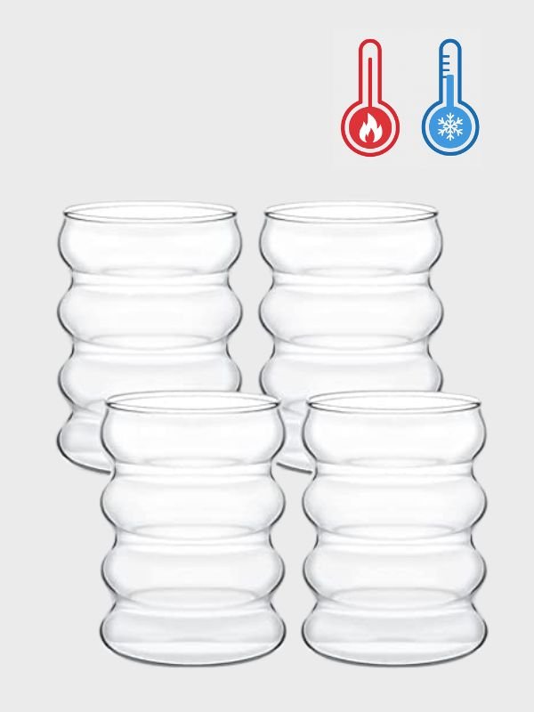 Set de 4 Vasos Ondulados de Vidrio Borosilicato 300ml