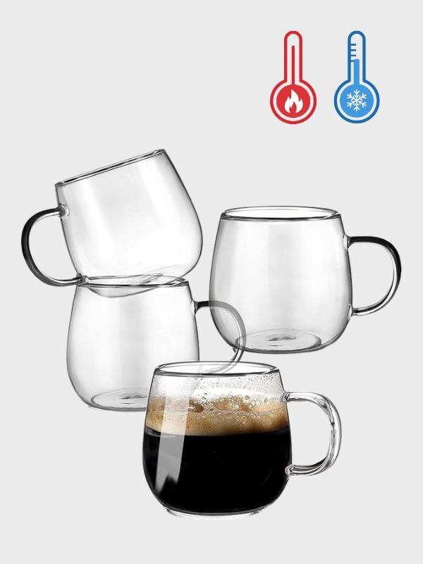 Set de 4 Tazas de Vidrio Transparente 300ml con Asa