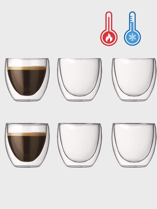 Set de 6 Tazas de Vidrio Doble Pared 100ml - Espresso