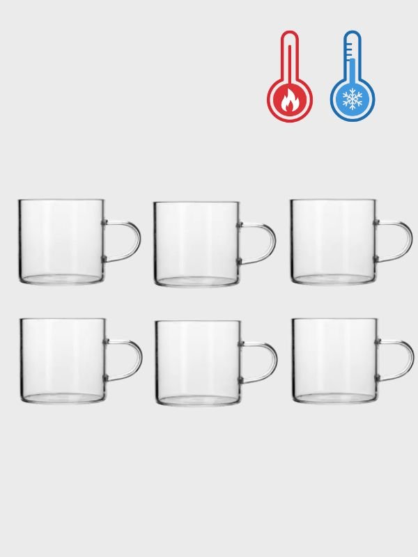 Set de 6 Tazas de Vidrio Transparente 90ml con Asa