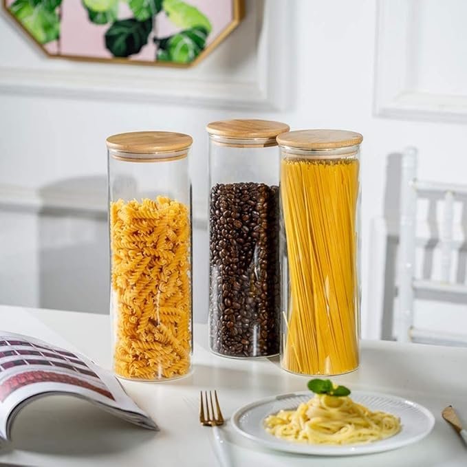 Frasco Circular de Vidrio Borosilicato con Tapa de Bambú 1200 ml - Imagen 3