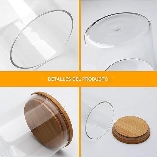 Frasco Circular de Vidrio Borosilicato con Tapa de Bambú 1200 ml - Imagen 5