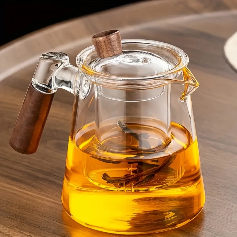 Jarra Tetera de Vidrio con Infusor y Mango de Madera
