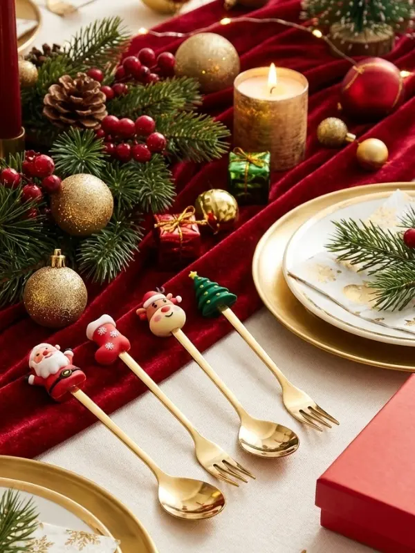 4 cubiertos navideños dorado 4 cubiertos navideños dorado