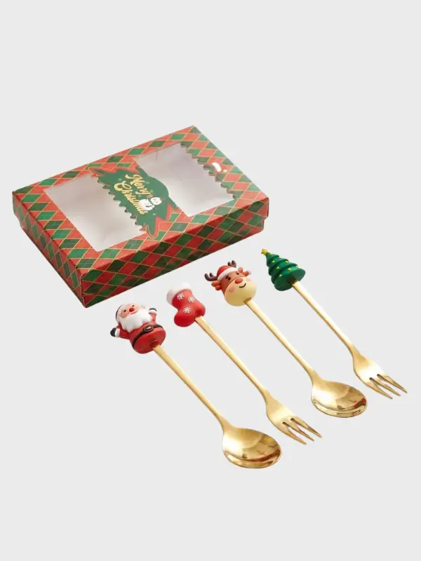 4 cubiertos navideños dorado