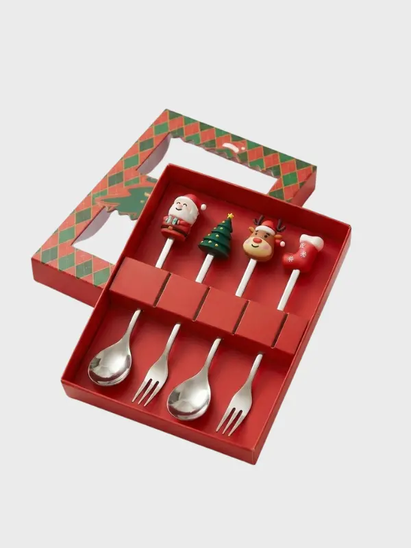 4 cubiertos navideños plateado