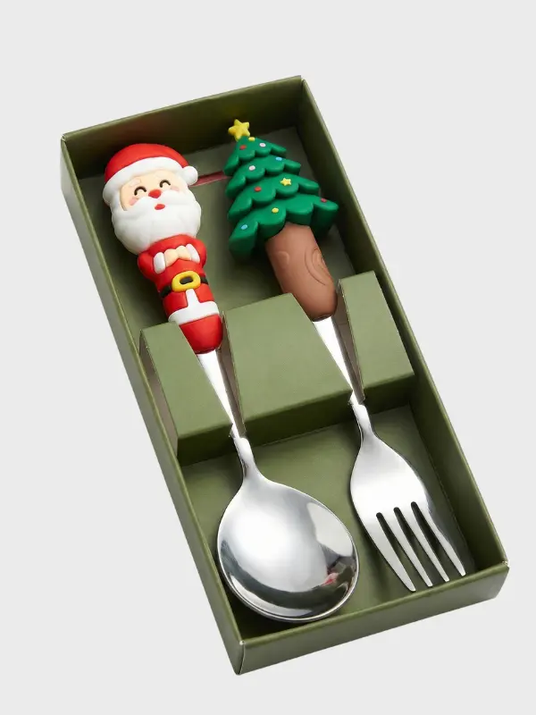 Cubiertos navideños plateado