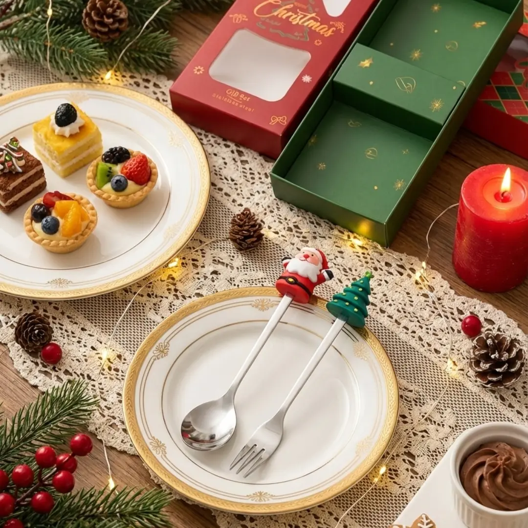 cubierto navideño plateado