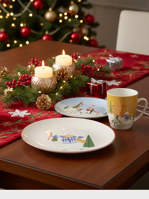 Juego de Loza Navideña 16 Pz | Oso Polar y Nieve | Cerámica - Imagen 3