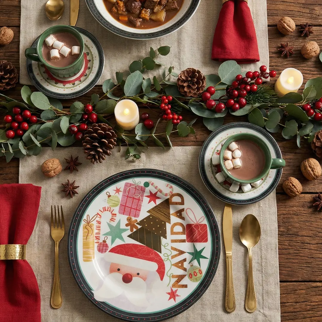 loza vajilla navidad corona